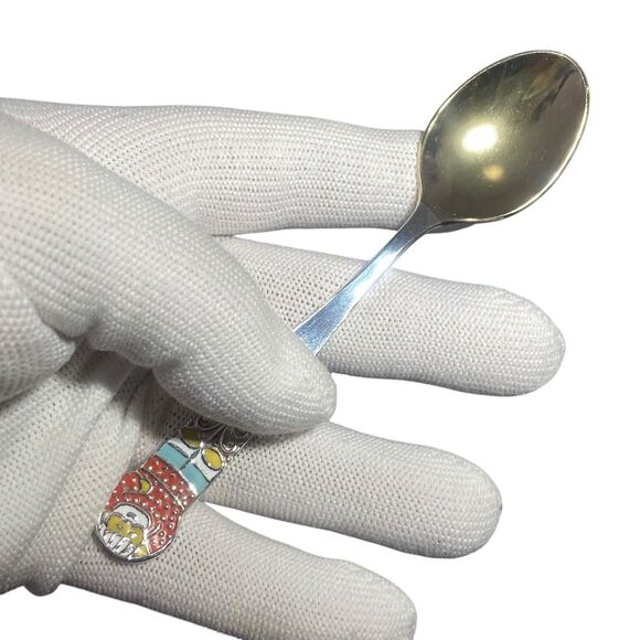 Vintage Soviet Russian Repka 6 Tea Spoon Cake Shovel Enamel Melchior Cupronickel - Picture 11 of 12